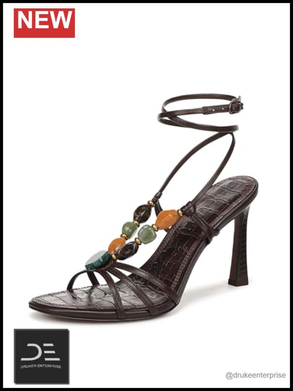 Strappy Heel Sandals, Stiletto, Slip-On, 3.5" Heel